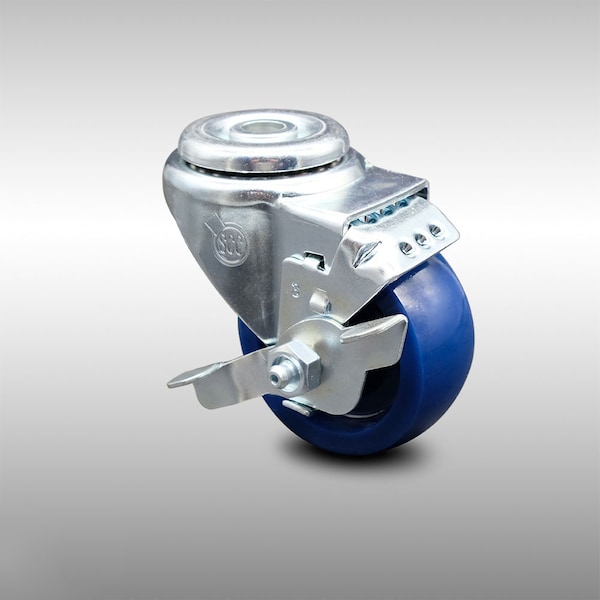 3 Inch SS Solid Polyurethane Wheel Swivel Bolt Hole Caster with Brake SCC